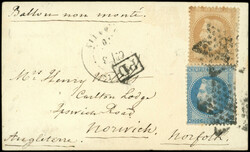 N°28B et 29B obl. Etoile 8 s. CP, càd R. d'Antin 3/10/70, arr. ...