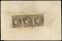 Boules de Moulins N°47 BANDE de 3 dont R RELIE au cadre, obl. GC ...