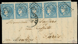 Boules de Moulins N°45C BANDE de 5 touchée obl. GC 720 sur LAC, ...