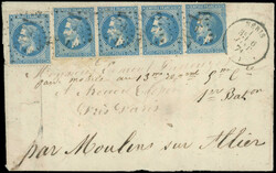 Boules de Moulins N°29B BANDE de 4 + 1 ex. obl. GC 2621 s. LAC, càd ...