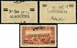 ALAOUITES 35a, 35aa et 35b : 3p.50 sur 0p.75 brun-orange, 3 ...