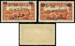 ALAOUITES 35a, 35aa et 35b : 3p.50 sur 0p.75 brun-orange, 3 ...