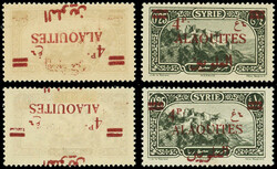 ALAOUITES 36 : 4p. sur 0p.25 vert-noir, 2 ex. surch. RECTO et VERSO ...