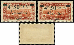 ALAOUITES 44 : 4p.50 sur 0p.75 brun-orange, surch. au RECTO-VERSO, 2 ...