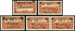 ALAOUITES 44a/44d : 4p.50 sur 0p.75 brun-orange, 4 variétés ...