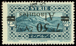 ALAOUITES 45 : 7p.50 sur 2p.50 bleu-vert, surcharge RENVERSEE, TB