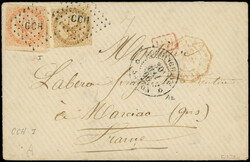 COCHINCHINE CG N°3 et 5 (marges courtes) obl. Los. CCH s. Env., càd ...