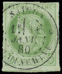 COCHINCHINE CG N°17 : 5c. vert obl. càd SAIGON COCHINCHINE 31/1/80, ...