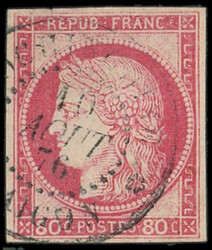 COCHINCHINE CG N°21 : 80c. rose obl. càd COCHINCHINE SAIGON 10/8/76 ...