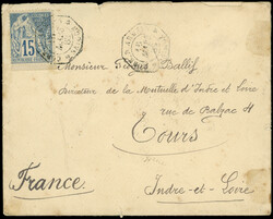 COCHINCHINE CG N°51 : 15c. bleu obl. càd CORR. D.ARMEES SAIGON ...