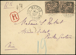 COCHINCHINE CG N°54 (2) 25c. noir sur rose, obl. càd ...