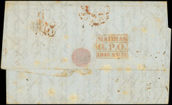 INDE Cachet PONDICHERY 1846 August 11 et INDIA PAID, passage MADRAS s ...