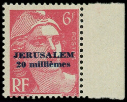 JERUSALEM 3 : 20m. s. 6f. rose carminé, bdf, TB. Br (Catalog value ...