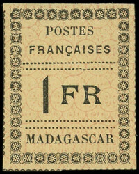 MADAGASCAR 12 : 1f. noir sur jaune, normalement sans gomme, TB. Br ...