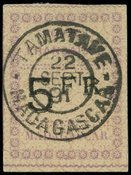 MADAGASCAR 13 : 5f. violet, oblitéré càd central TAMATAVE, TB. Br ...