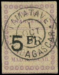 MADAGASCAR 13 : 5f. violet et noir obl. càd TAMATAVE 1/10/91, ...