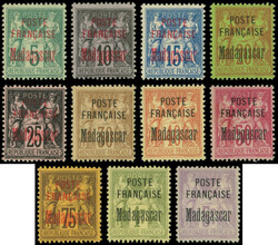 MADAGASCAR 14/22 + 20c. brique sur vert et 30c. brun, N°14, 15, 17 ...