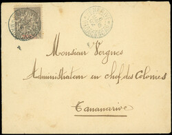 MADAGASCAR 44 : 15c. gris obl. càd FENERIVE 6/3/02 s. Env., arr. ...