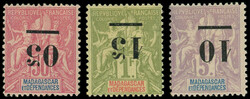 MADAGASCAR 48a/50a : surcharge RENVERSEE, TB (Catalog value 540,-)