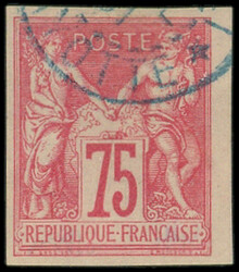 MAYOTTE CG N°28 : 75c. rose obl. càd bleu MAYOTTE, signatures dont ...