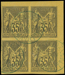 MAYOTTE CG N°45 : 35c. violet-noir sur jaune, BLOC de 4 petit cdf, ...