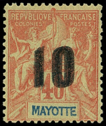 MAYOTTE 27a : 10 sur 40c. orange, DOUBLE surch., TB. Br (Catalog ...