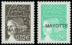 MAYOTTE 113a et 114a : 0,02 Euro bistre-noir et 0,05 Euro ...