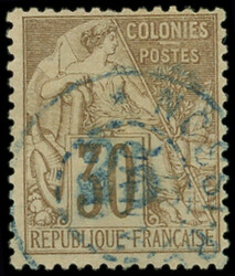 NOSSI-BE 5 : 25 sur 30c. brun, surch. bleu pâle, obl., TB. C ...