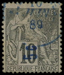 NOSSI-BE 8B : 5c. sur 10c. noir sur lilas, surcharge indigo verticale ...