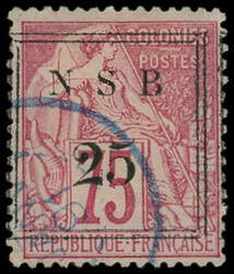 NOSSI-BE 17 : 25 sur 75c. rose, obl., une dent d'angle pliée sinon ...