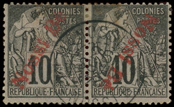 NOSSI-BE 23 : 10c. noir sur lilas, PAIRE surch. TETE BECHE, obl., TB ...