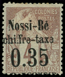 NOSSI-BE Taxe 4 : 0.35 sur 4c. lilas-brun, T II, TB (Catalog value ...