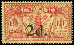 NOUVELLES HEBRIDES 69 : 2d. sur 40c. rouge sur jaune, TB (Catalog ...