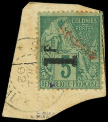 SENEGAL 7a : 1f. sur 5c. vert, Sénégal ROUGE, obl. s. fragt, TB. M ...