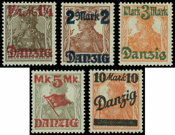 DANTZIG 39A/43A : burelage gris renversé, N°40A signé Schuler ...