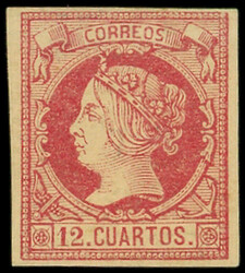 ESPAGNE 49 : 12c. carmin sur chamois de 1860-61, TB (Catalog value ...