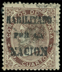 ESPAGNE 101B : 19c. brun surcharge de 1868, Valladolid, obl., TB ...