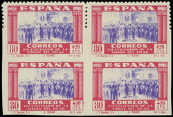 ESPAGNE 698 : 80c. + 20c. Pilar, BLOC de 4, paire supér. ...