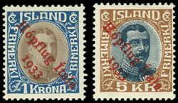 ISLANDE PA 12 et 13 : 1k. et 5k., TB (Catalog value 650,-)