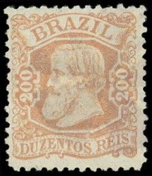BRESIL 50 : 200r. rouge-brun, papier vergé, TB (Catalog value 650,-)