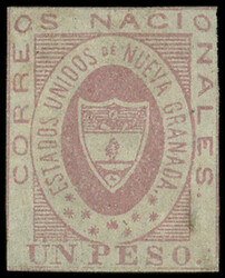 COLOMBIE 14 : 1p. rose-lilas, court au filet, pelurage, Rare et TB ...