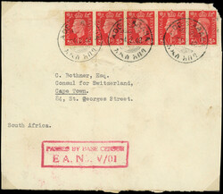 ETHIOPIE Grande Bretagne N°210 1d. bande de 5 obl. ADDIS-ABABA ...