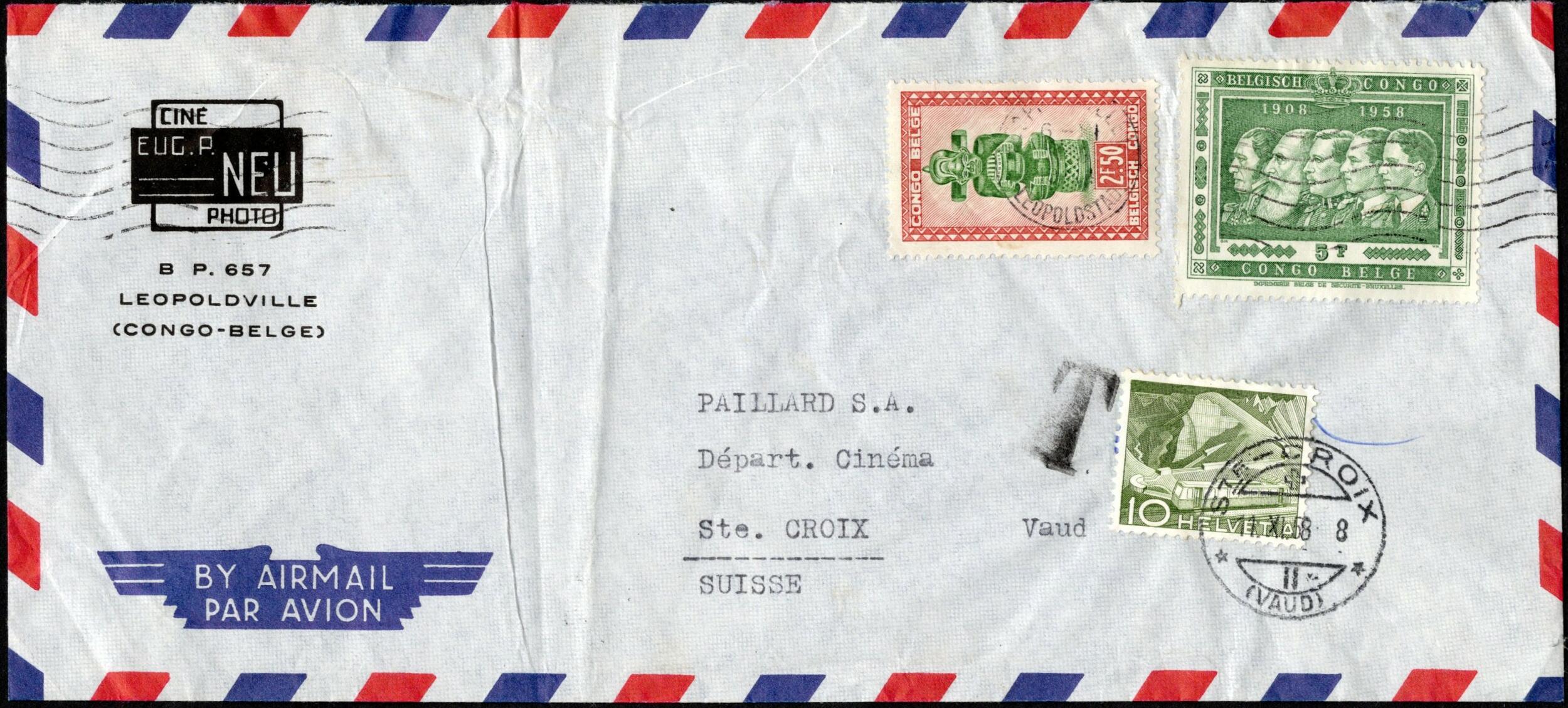 1958, Belgian Congo, airmail envelope, franked with (1x) 2,50fr Masks ...