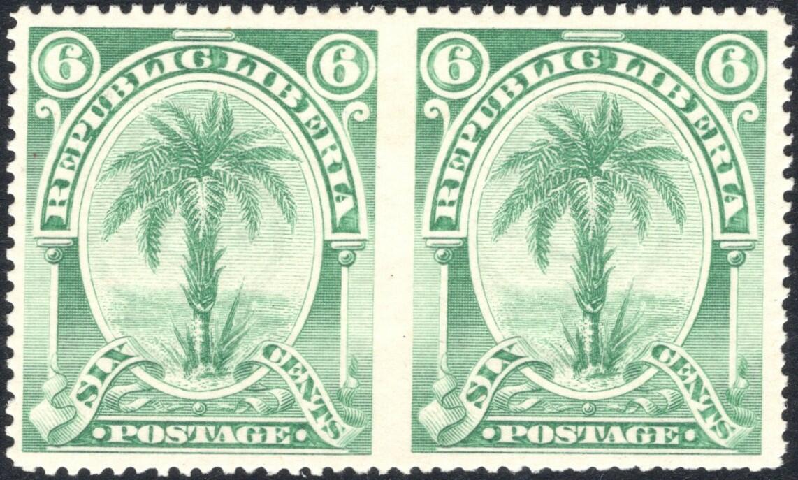 6c green horizontal pair (Y&amp;T 29), Liberia, with curiosity of ...
