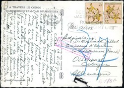1957, Belgian Congo, airmail postcard, franked with (2x) 2fr Flowers ...