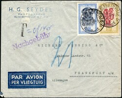 1950, Belgian Congo, airmail envelope, franked with (1x) 3fr and (1x) ...