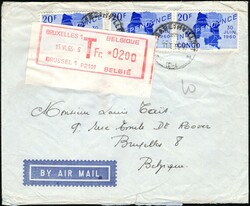 1965, Republic of Congo, airmail envelope, franked with (3x) 20fr, ...