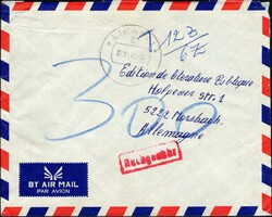 1983, Zaire, unfranked airmail envelope, sent from Likasi-1E Jan. 7, ...