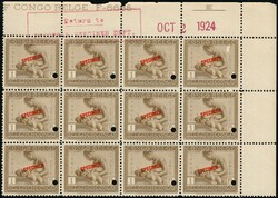 1fr, Belgian Congo, Vloors issue, large block of 12 stamps with ...