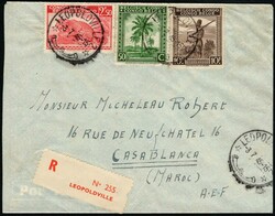 1945, Belgian Congo, registered airmail envelope franked with (1x) ...
